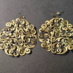 Gold tone metal filigree earrings